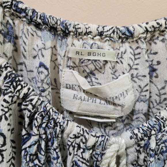 Ralph Lauren Denim & Supply RL BOHO peasant shirt size large blue and white - Picture 5 of 6